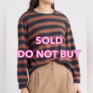 THE GREAT. Campus Crew Long Sleeve T-Shirt Rancho Stripe Cotton Retro L 3